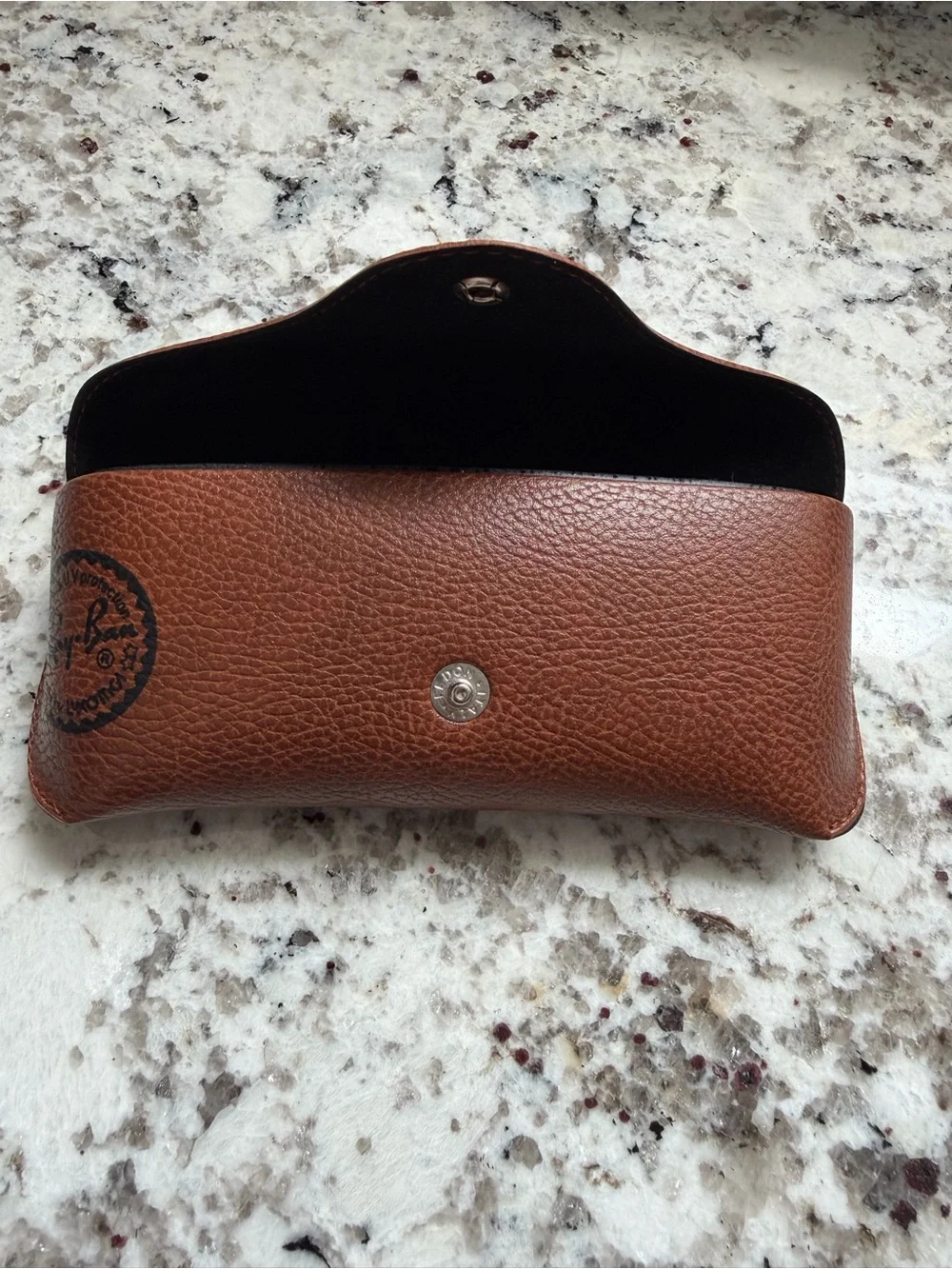 Ray-Ban Brown Leather Sunglasses Case with Gray Cleaning Cloth